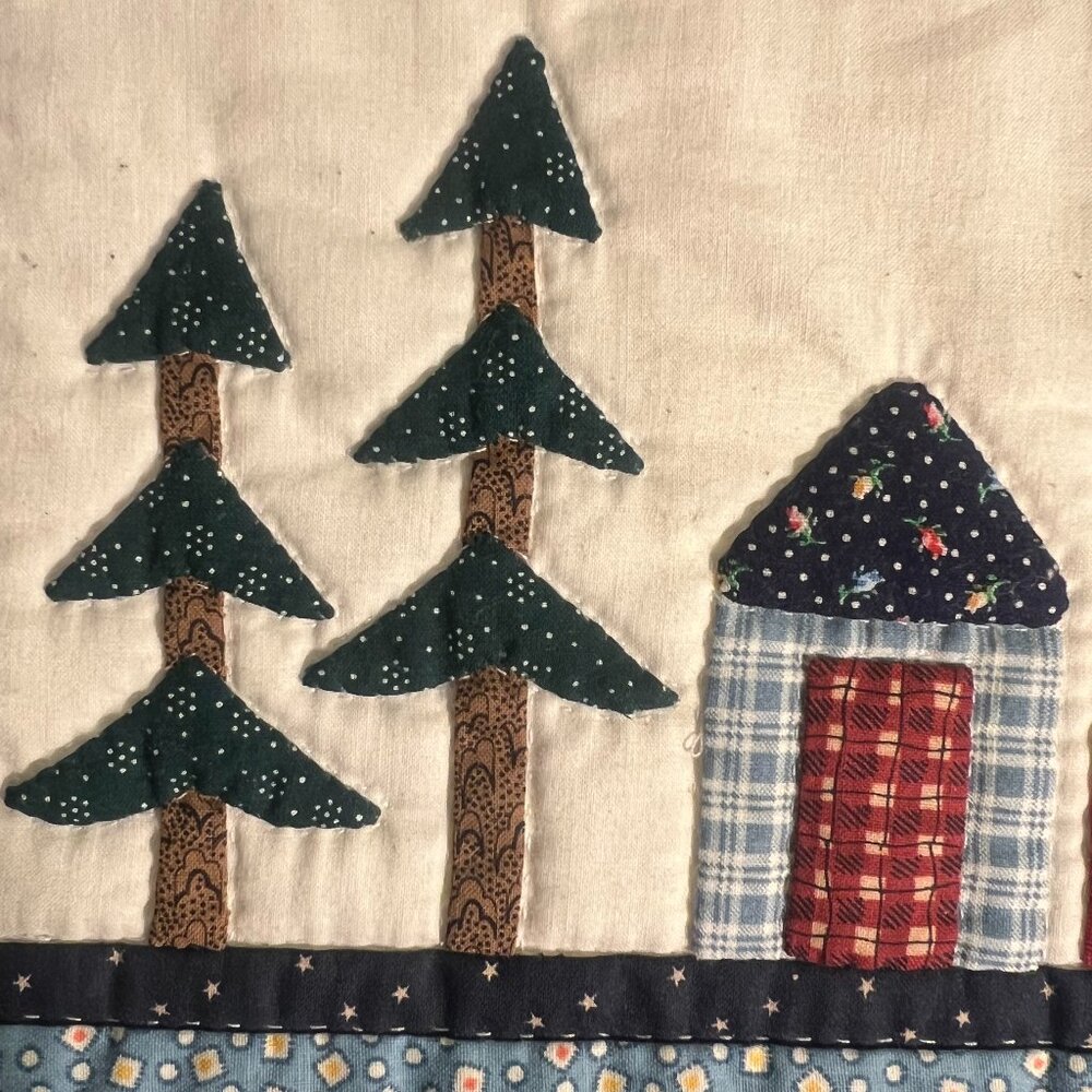 Handcrafted Quilted & Appliquéd Folk Art Village Table Runner / Table Topper - Picture 10 of 15